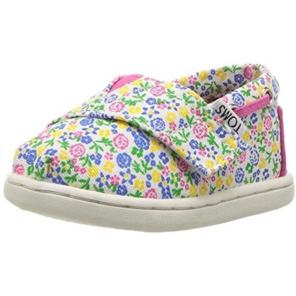 Toms Other - Adorable Toms Tiny Shoes Velcro Floral White Pink Baby Girls